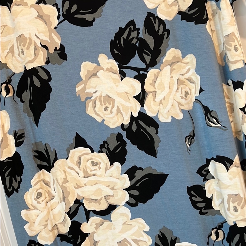 LuLaRoe Blue and Cream Floral Midi Dress - Picture 2 of 2